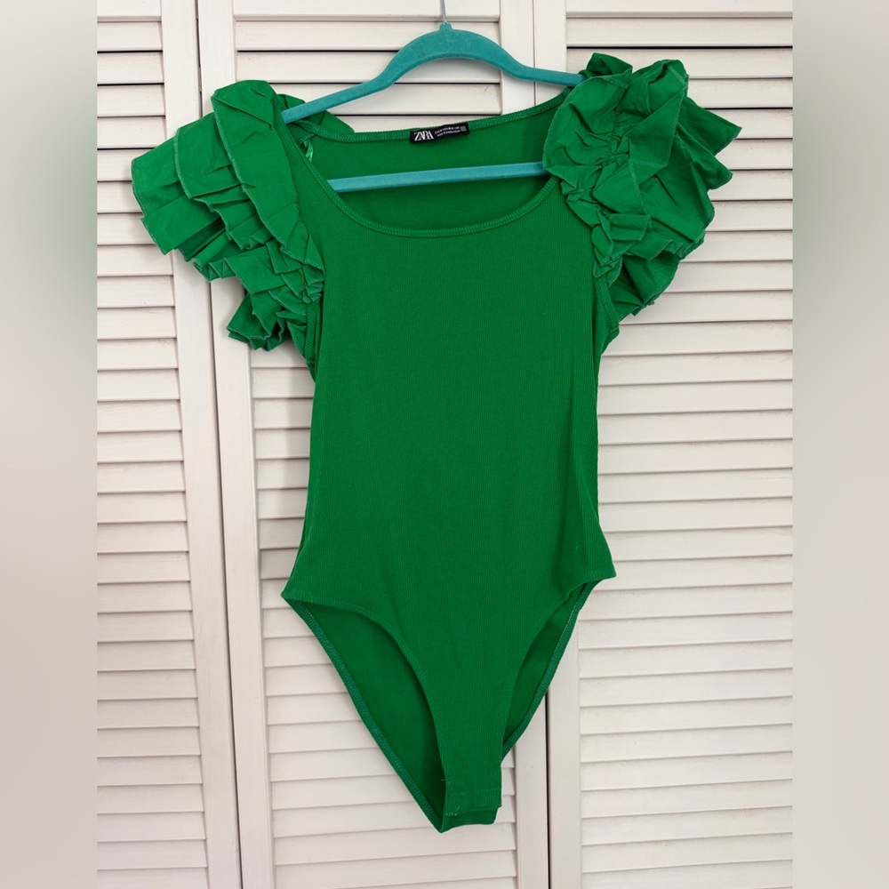 Zara Green Ruffle Sleeved Bodysuit